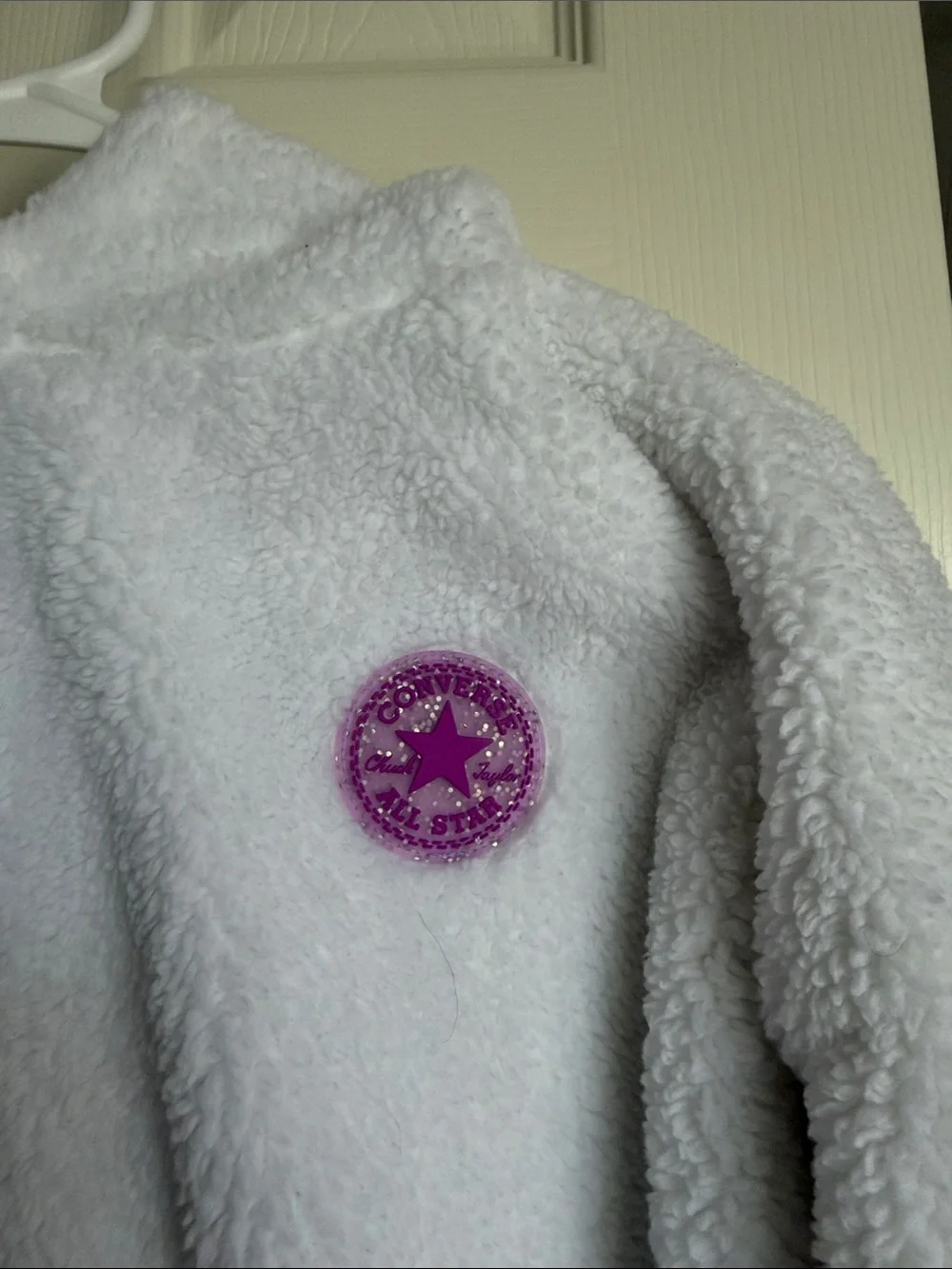 Converse White Sherpa Hoodie with Purple Logo Patch